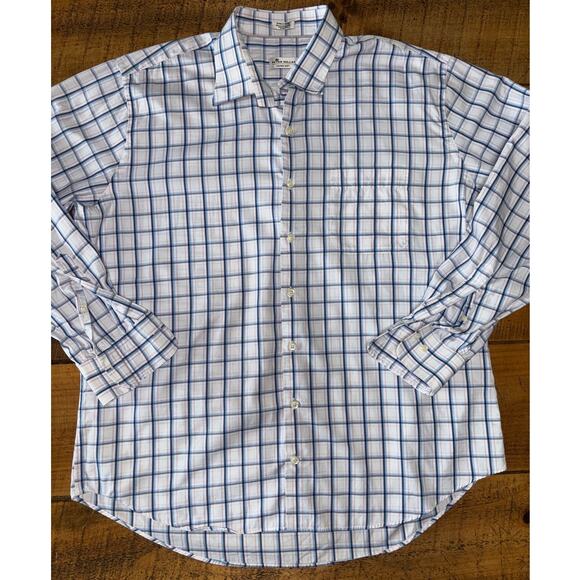 Mens Peter Millar Blue Plaid Crown Soft Cotton Silk Blend Button‎ Down Shirt XL - Picture 1 of 8